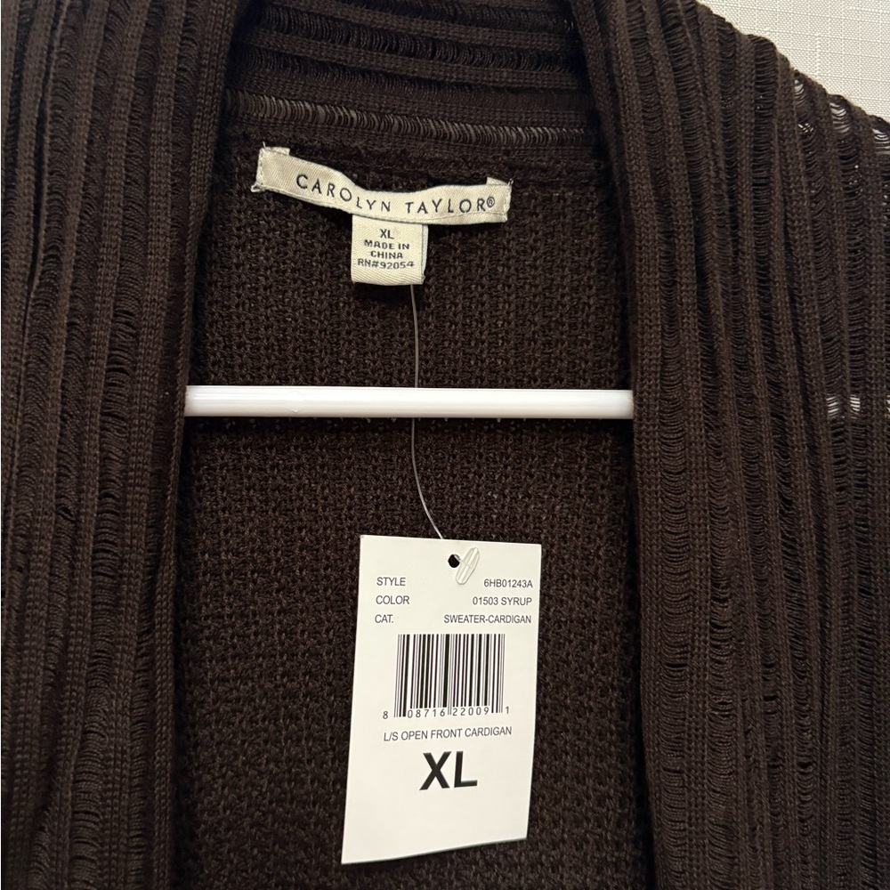 Carolyn Taylor Brown Cardigan Sweater Lightweight Knit - Picture 3 of 9